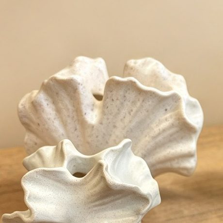 Beige Shell vessel, cream ceramic in a scallop shape